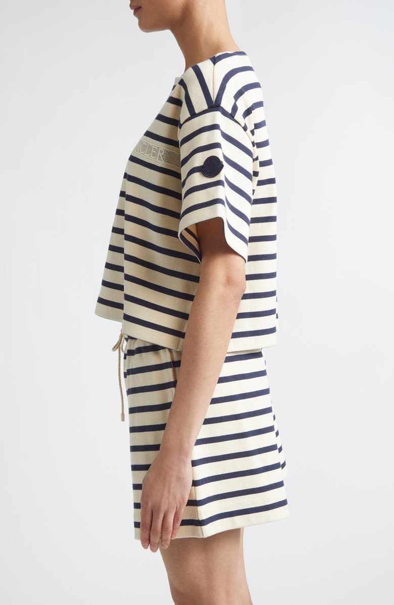 Moncler Nautical Stripe Ventilated Crop T-Shirt, Alternate, color, White/ Blue