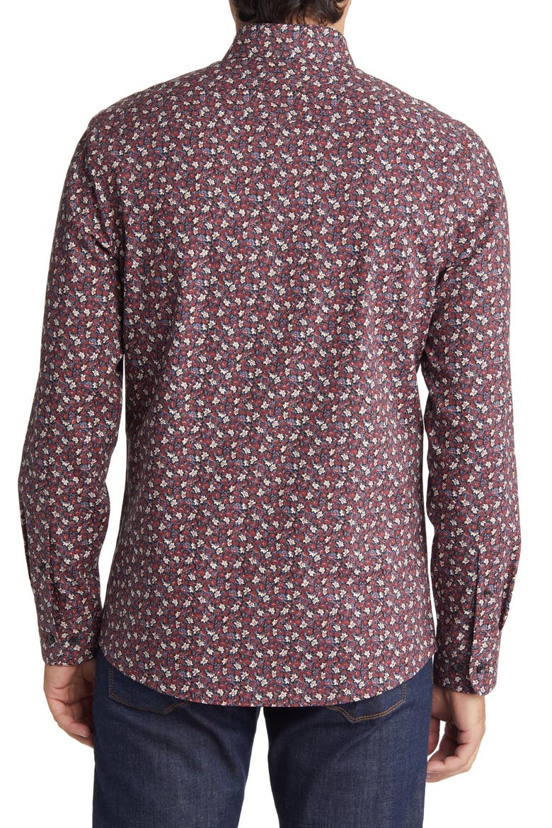 Tech-Smart Trim Fit CoolMax® Stretch Button-Down Shirt, Alternate, color, BLACK - BURG STAR FLORAL