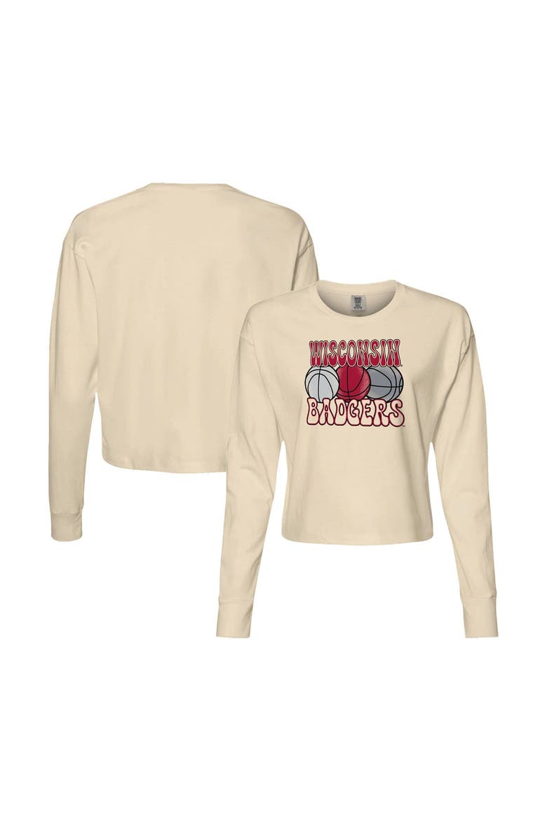 Women's Natural Wisconsin Badgers Comfort Colors Basketball Cropped Long Sleeve T-Shirt, Alternate, color, Natural