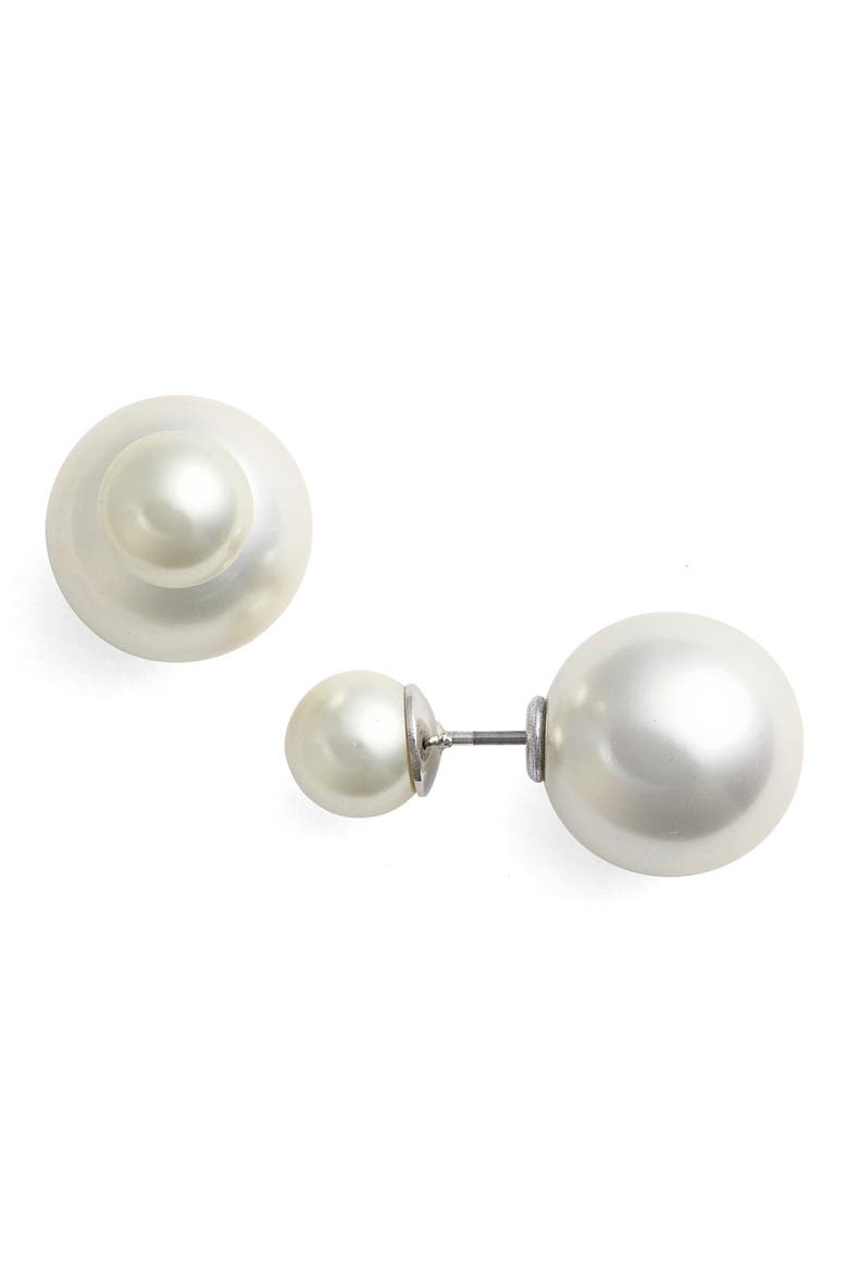 Imitation Pearl Double Stud Earrings, Main, color, CREAM
