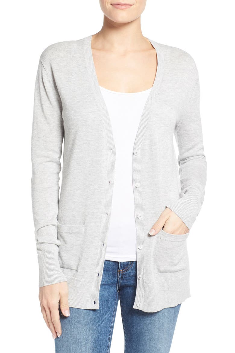 V-Neck Cardigan, Main, color, GREY LIGHT HEATHER