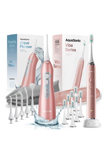Aquasonic Vibe Series Ultra-whitening Toothbrush & Aqua Flosser Set In Rose Gold