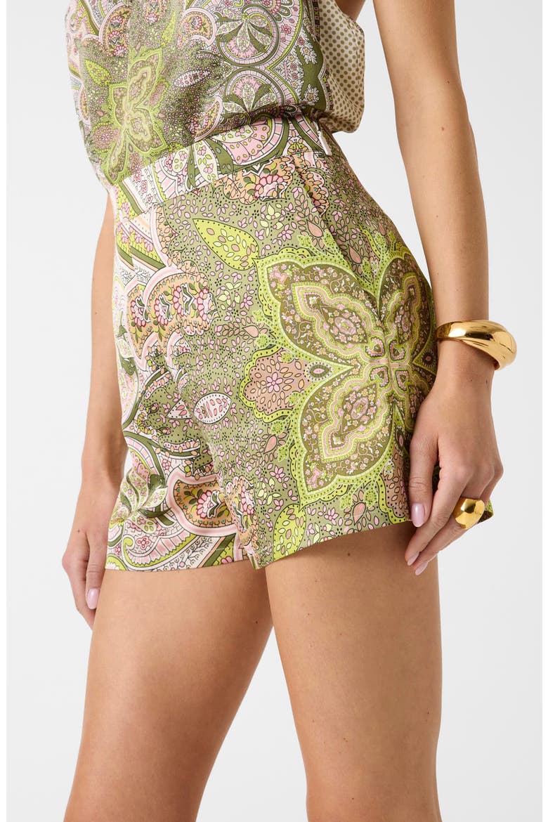 Khlifia Paisley Shorts, Alternate, color, GREEN BROWN