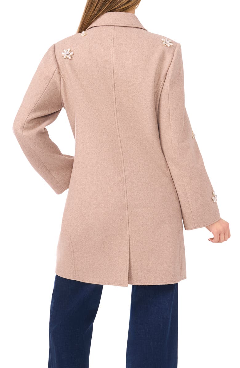 CeCe Faux Pearl & Rhinestone Detail Coat, Alternate, color, Safari