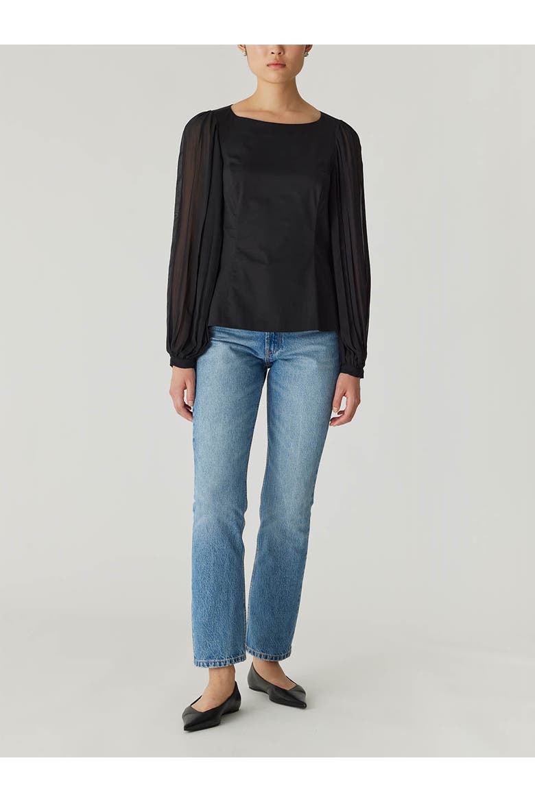 Heavy Cotton Chintz Boat Neck Top, Main, color, BLACK