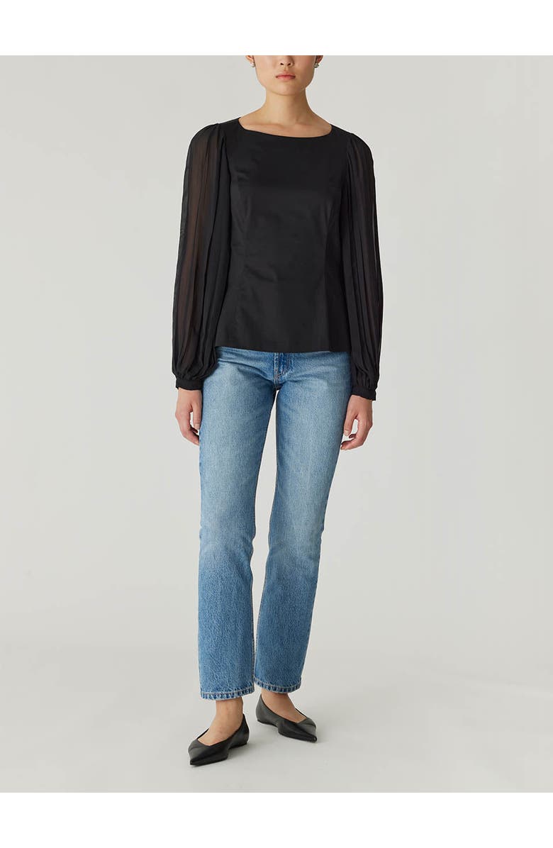 Rebecca Taylor Heavy Cotton Chintz Boat Neck Top, Main, color, Black