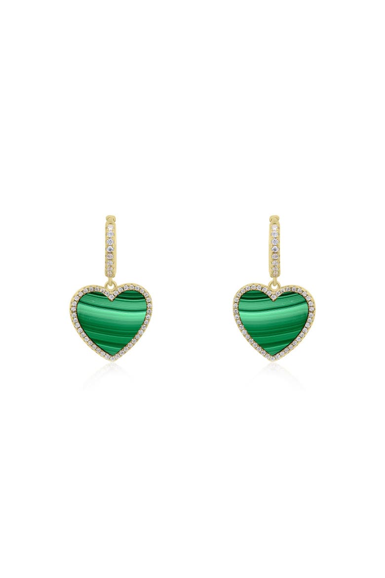 Large Malachite CZ Halo Heart Dangle Earrings, Alternate, color, Malachite