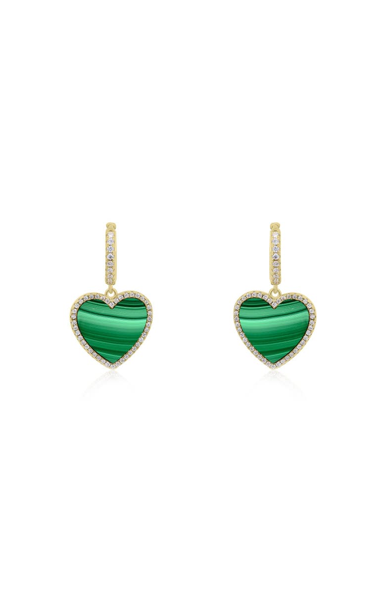 The Lovery Fine Jewelry Large Malachite CZ Halo Heart Dangle Earrings, Alternate, color, Malachite
