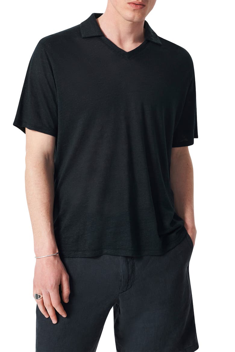 Johnny Collar Linen Polo, Main, color, BLACK