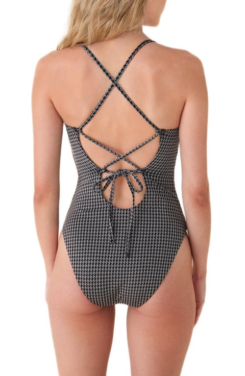 Andie The Fiji Houndstooth Lace-up Back One-piece Swimsuit In Gray