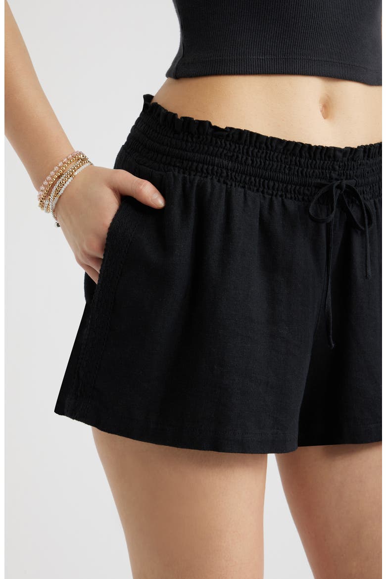 Linen Blend Shorts, Alternate, color, BLACK