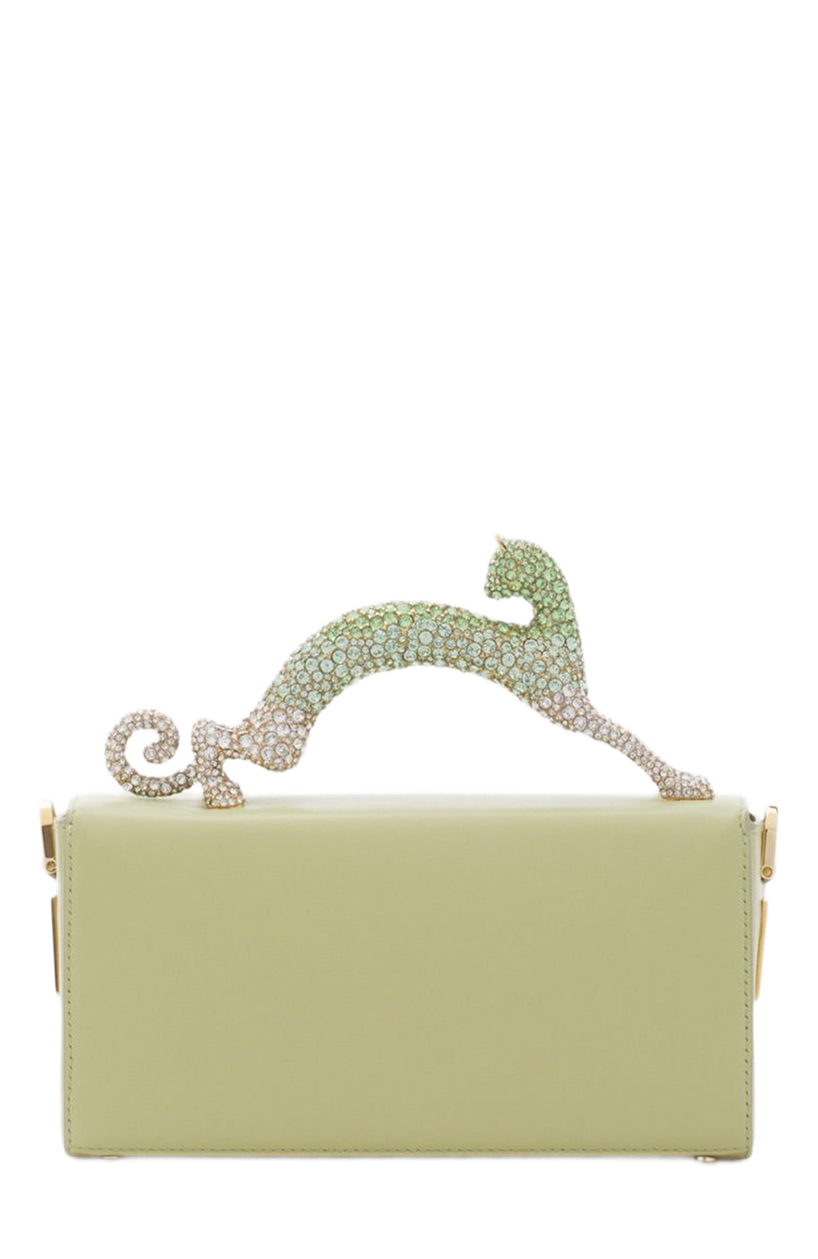 Lanvin Nano Pencil Cat Bag In Leather And Rhinestones, Alternate, color, 