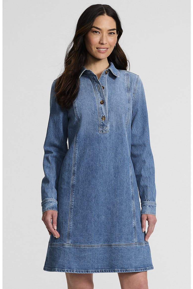 Tall Soft Denim Popover Long Sleeve Shirt Dress, Main, color, Lake Blue Wash