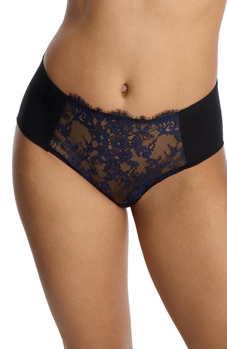 Skarlett Blue Entice Front Lace Brief, Alternate, color, Black/Midnight