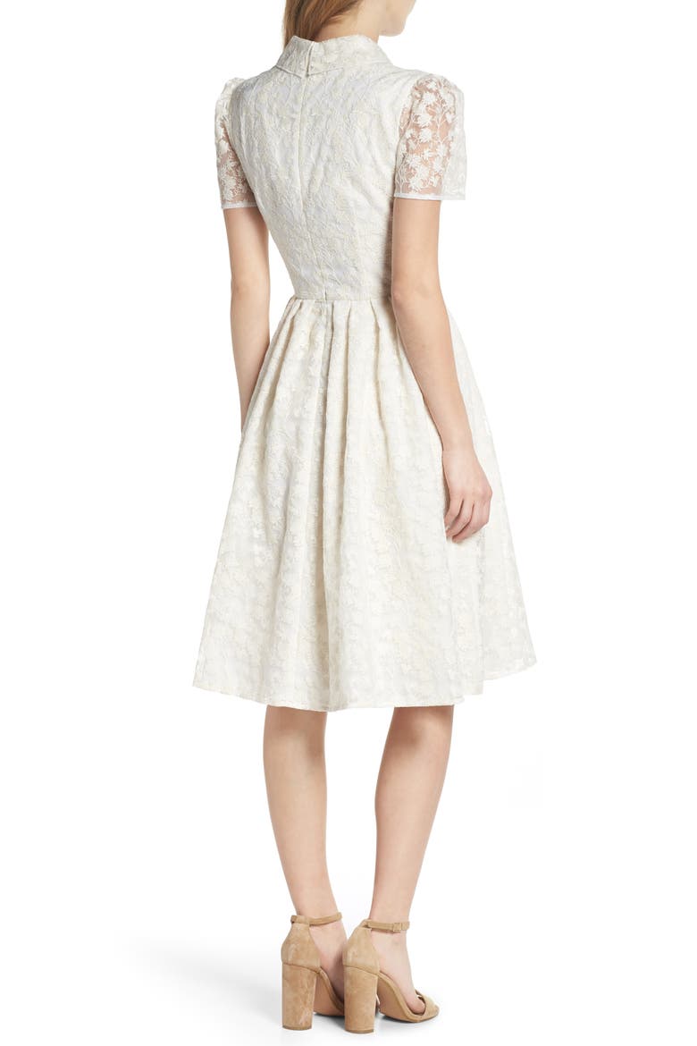 Amelia Embroidered Fit & Flare Dress, Alternate, color, CREAM