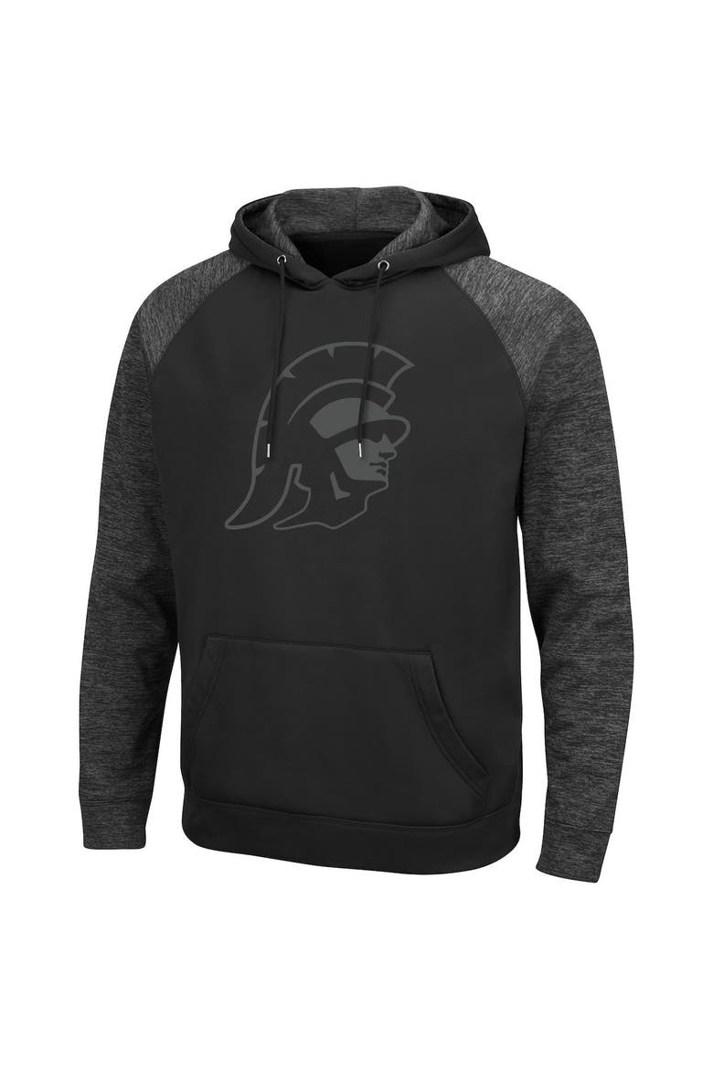 Men's Colosseum USC Trojans Blackout 3.0 Tonal Raglan Pullover Hoodie, Alternate, color, Black