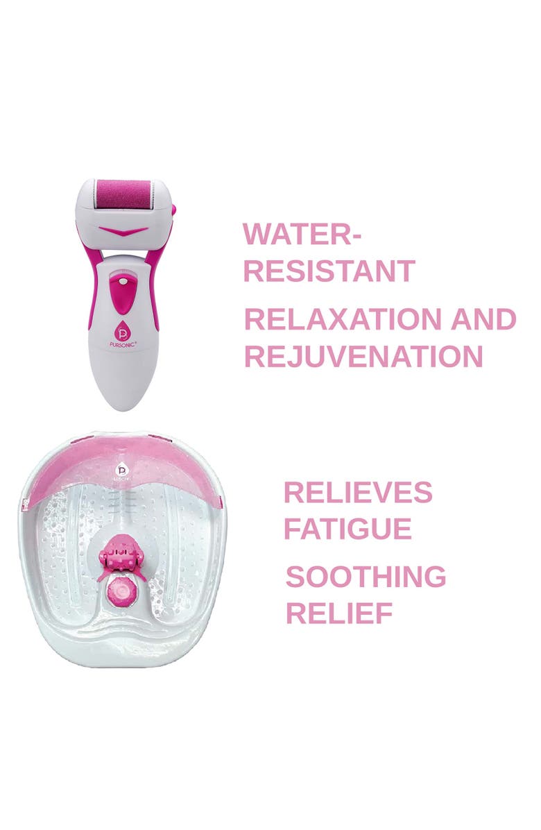 PURSONIC Ultimate Foot Care Bundle Foot Spa Massager with Tea Tree Oil Foot Salt Scrub (Warming Function), Battery Operated Callus Remover, Foot Spa, and Foot Smoother, Alternate, color, Pink