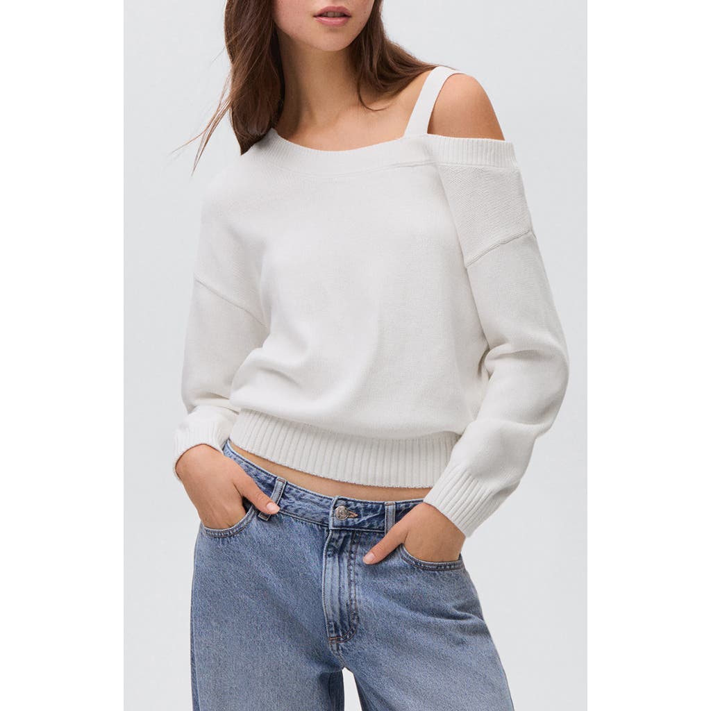 Mango Teen Off The Shoulder Cotton Sweater In White