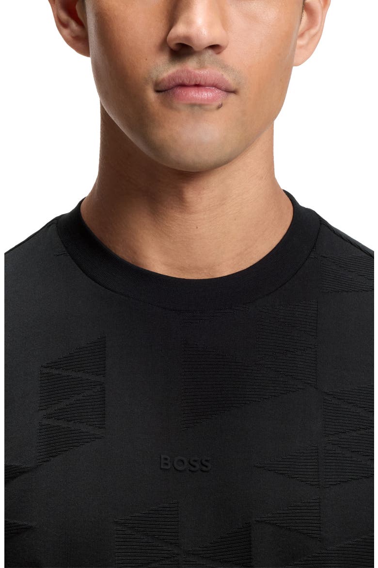 Geometric Jacquard Cotton T-Shirt, Alternate, color, BLACK