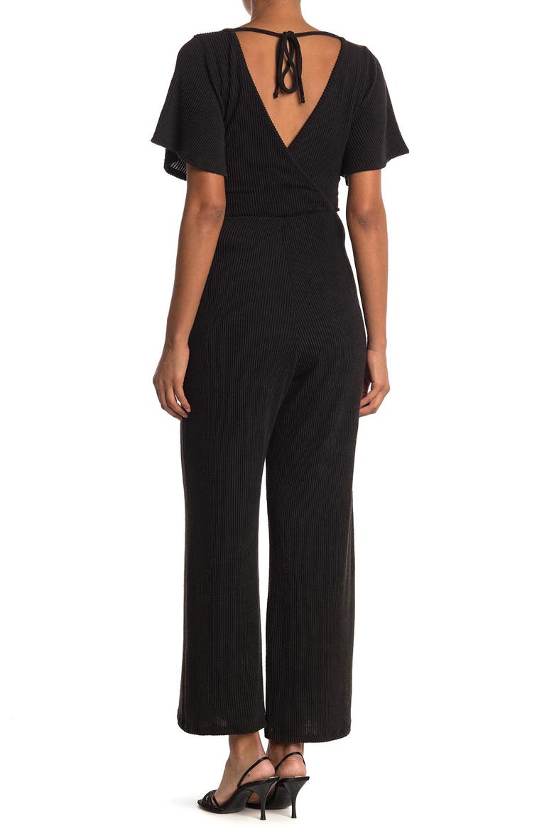 Ribbed Knit Tie Back Jumpsuit, Alternate, color, BLACK