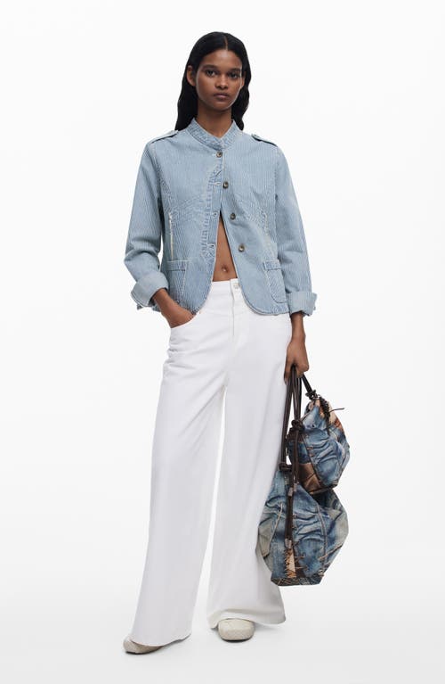 Shop Desigual Stripe Cotton Blend Denim Jacket In Light Blue