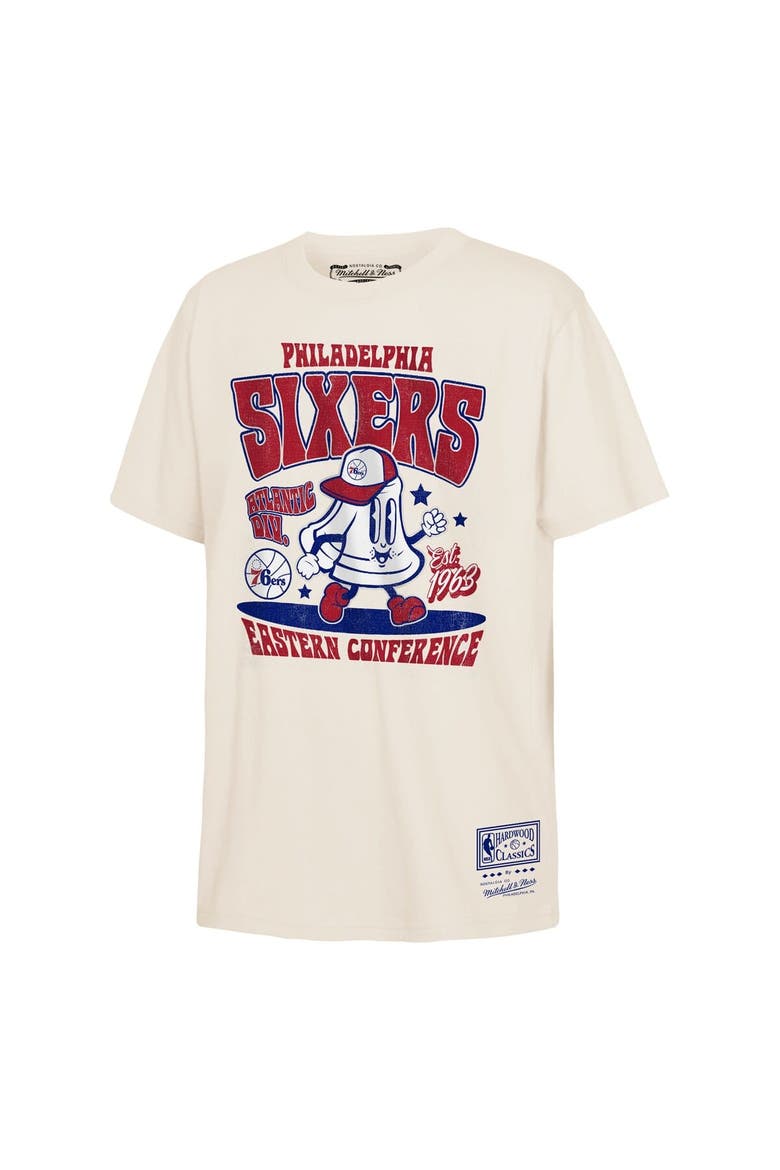 Youth Mitchell & Ness Cream Philadelphia 76ers Retro Mascot Script T-Shirt, Alternate, color, Cream