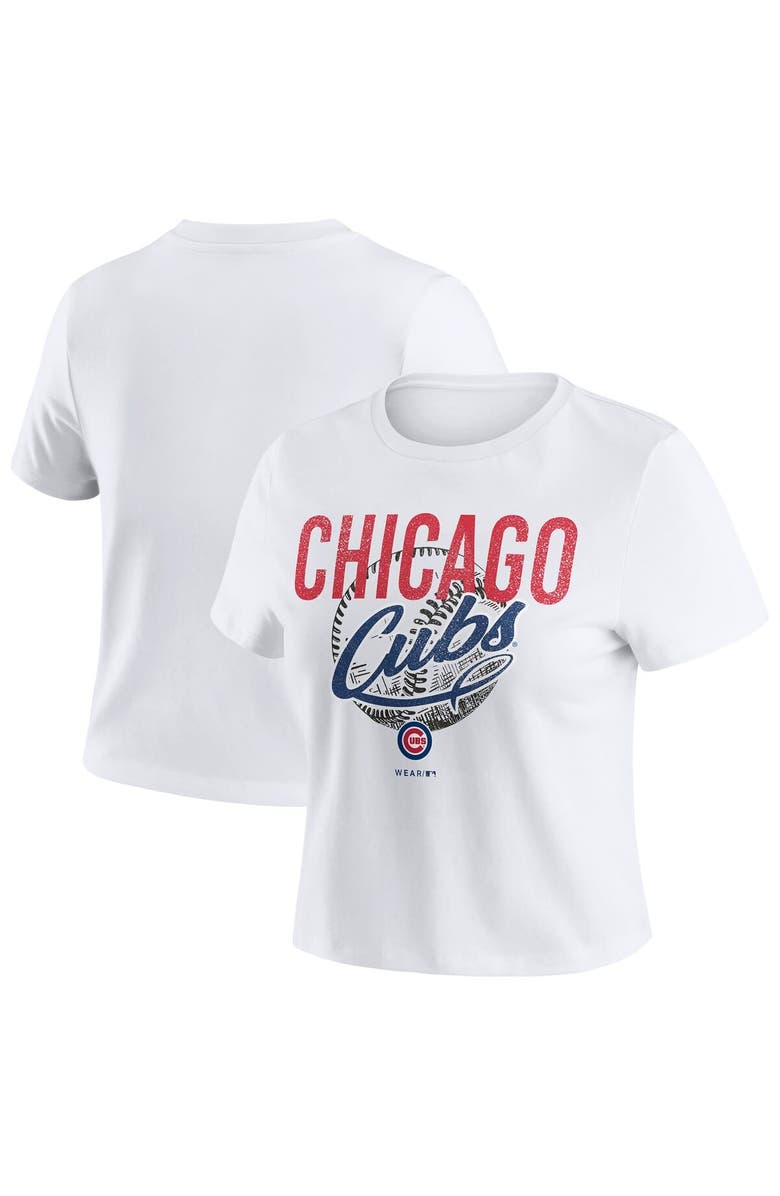 WEAR by Erin Andrews Women's WEAR by Erin Andrews White Chicago Cubs Distressed Cropped Baby T-Shirt, Alternate, color, White