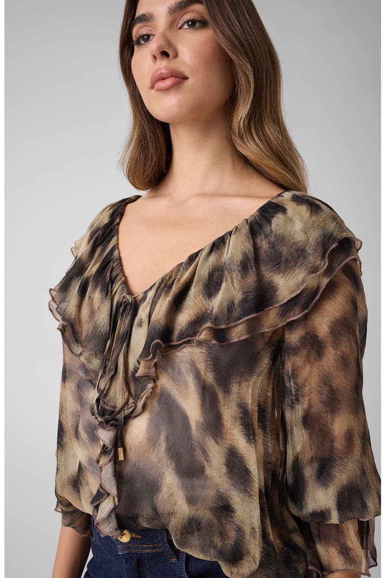 Fatima Printed Ruffle Top, Alternate, color, GOLDEN FUR PRINT