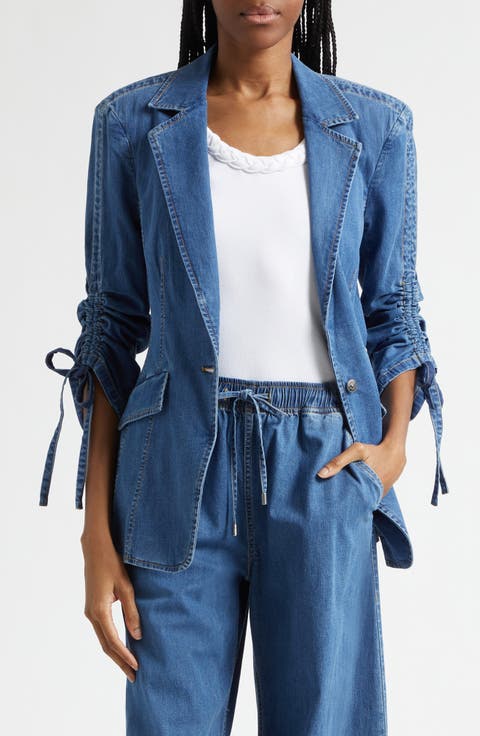 Norah Ruched Sleeve Denim Blazer
