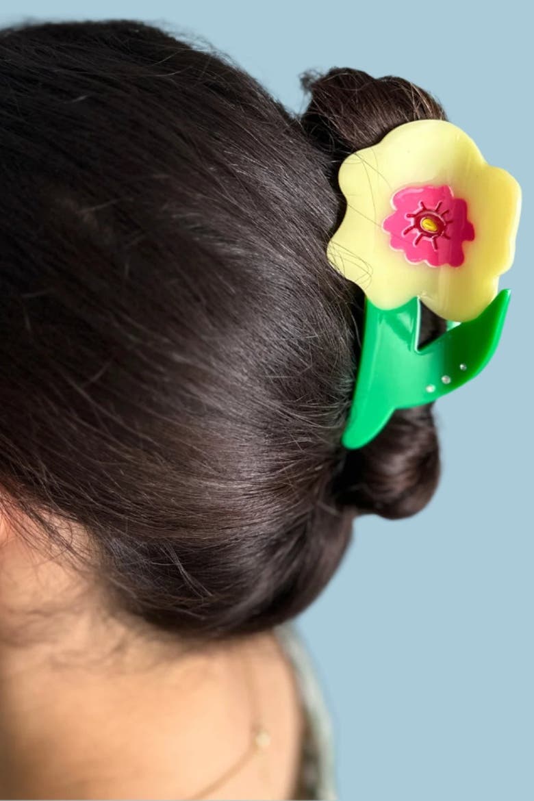 Neon Yellow Flower Hair Claw, Alternate, color, Yellow