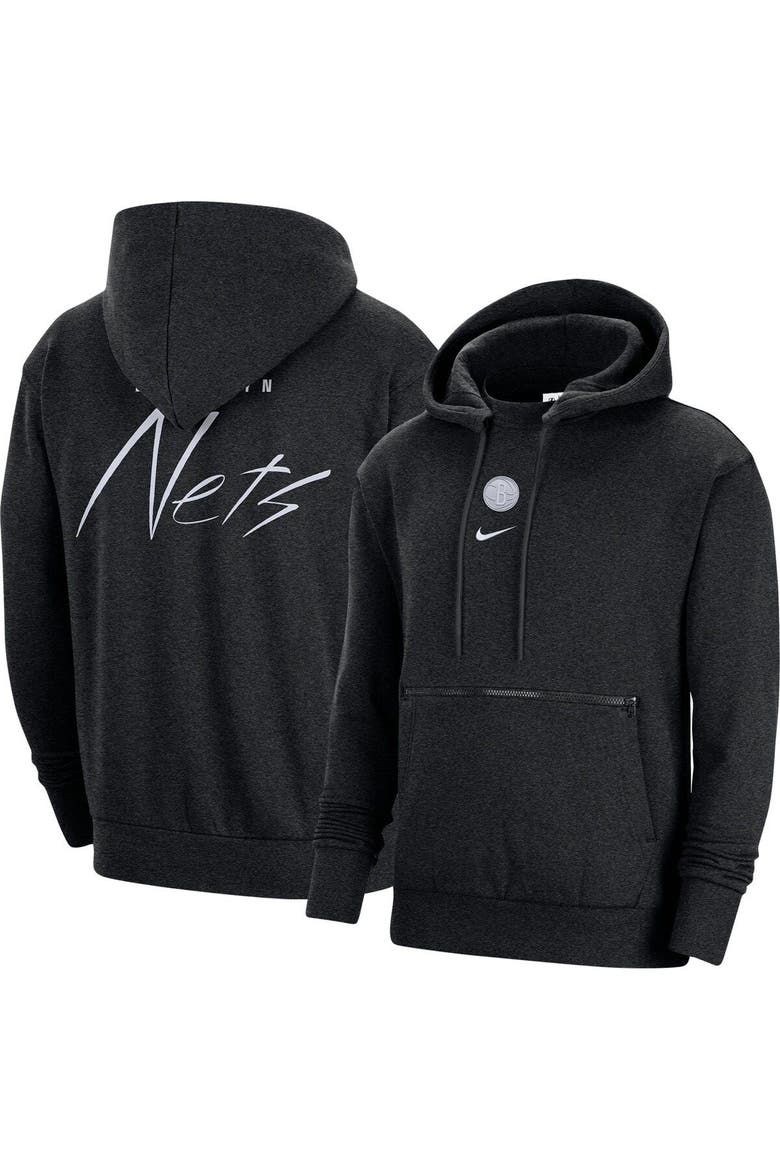 Men's Nike Heather Black Brooklyn Nets Courtside Versus Flight Pullover Hoodie, Main, color, Heather Black