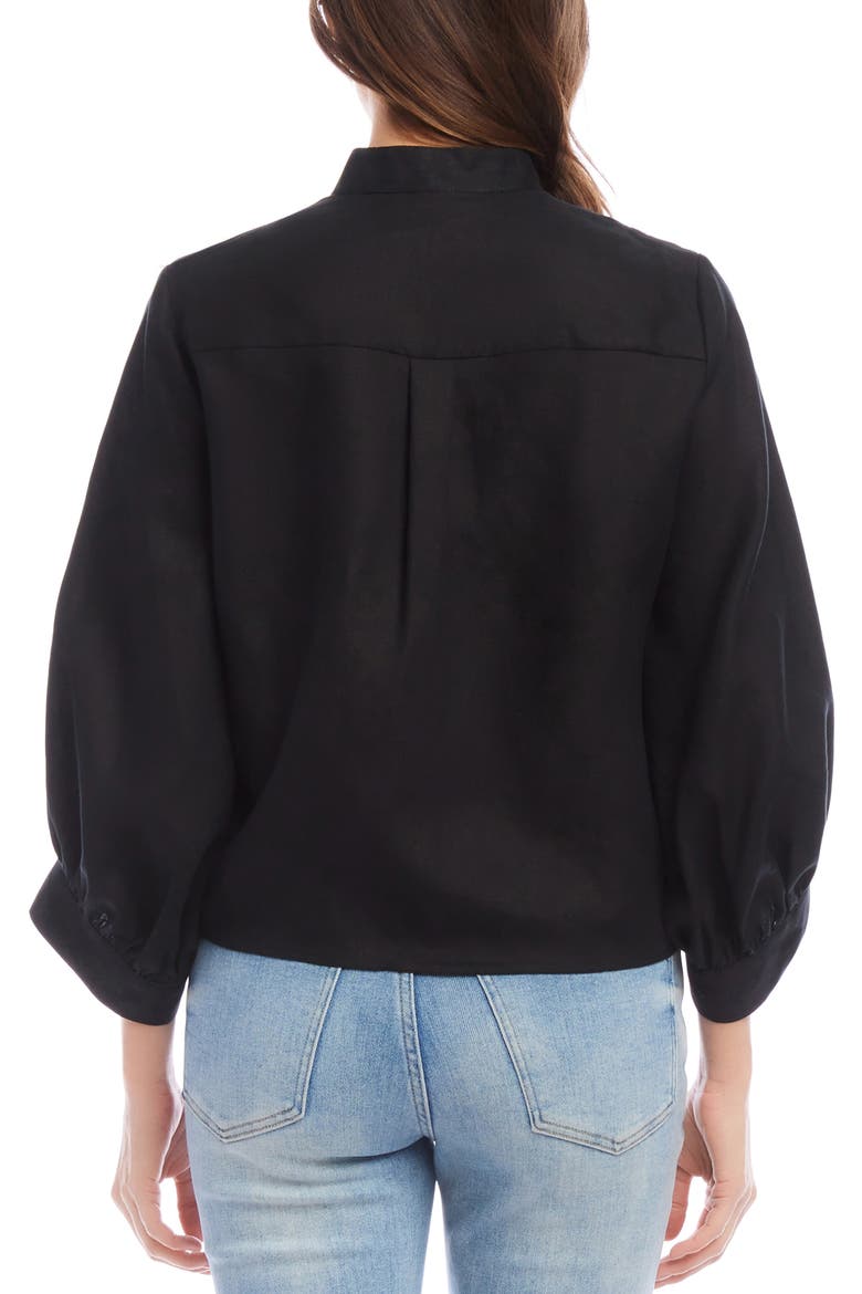 Tie Front Linen Button-Up Top, Alternate, color, BLACK