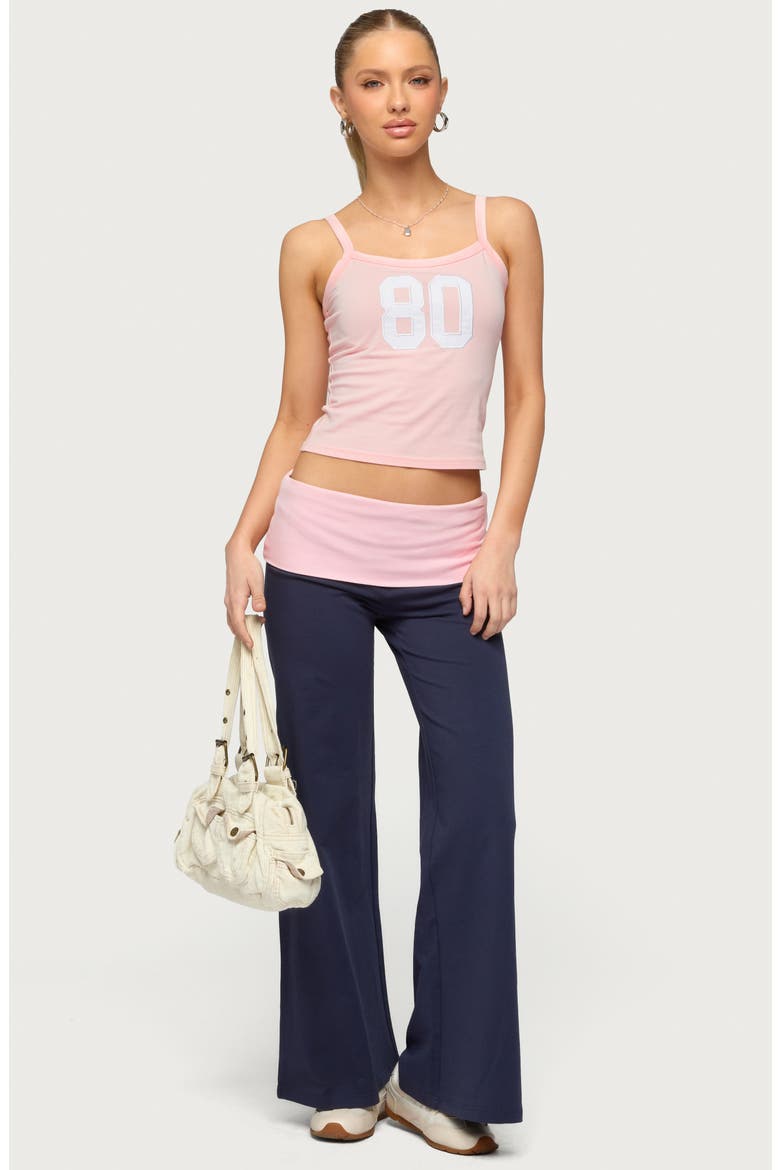 Foldover Contrast Wide Leg Pants, Alternate, color, NAVY