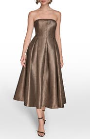Donna Karan New York Metallic Pleated Strapless Fit & Flare Cocktail Dress