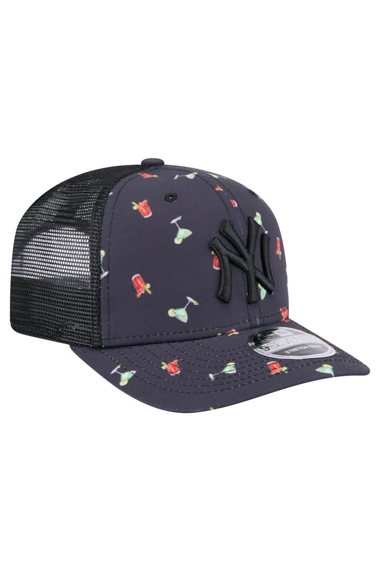 Men's New Era Black New York Yankees Adventure Drinks Pattern 9SEVENTY Stretch-Snap Hat, Alternate, color, Navy