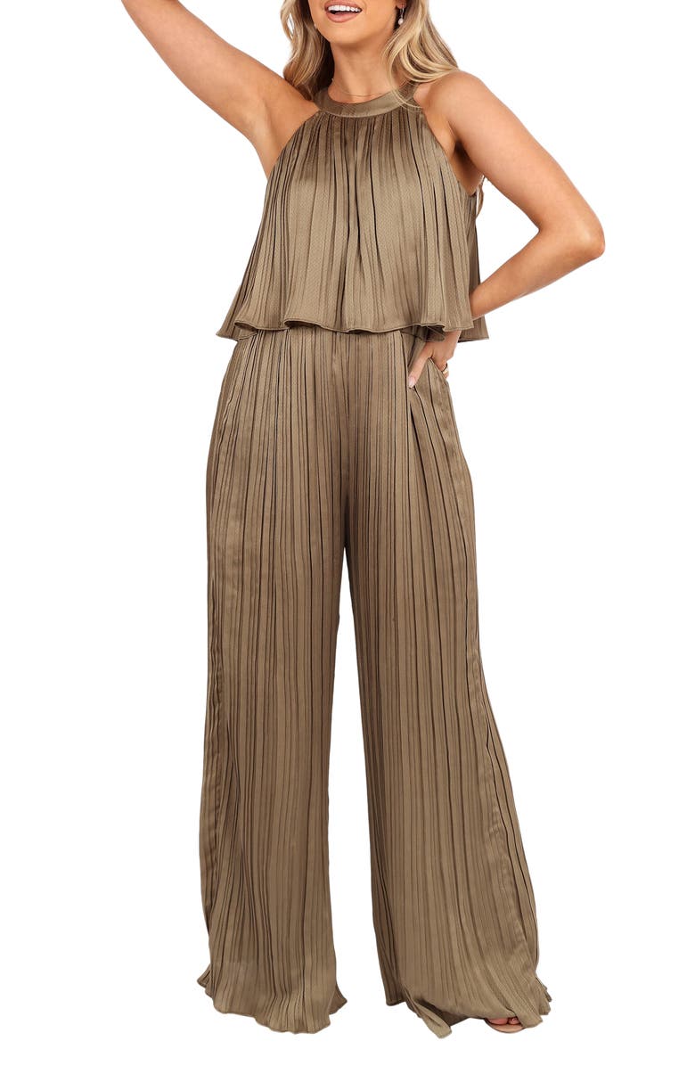 Petal & Pup Alina Plissé Jumpsuit, Main, color, Olive