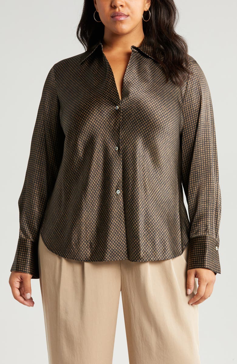 Vince Houndstooth Silk Shirt, Alternate, color,