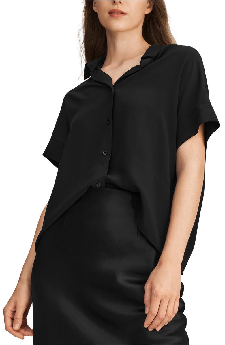 Lilysilk Casual Short Sleeves Loose Silk Shirt, Main, color, Black