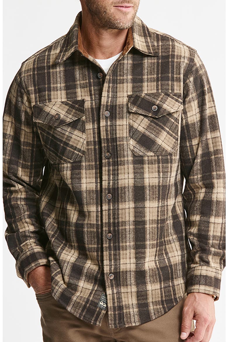 Plaid Knit Flannel Shirt, Main, color, BROWN