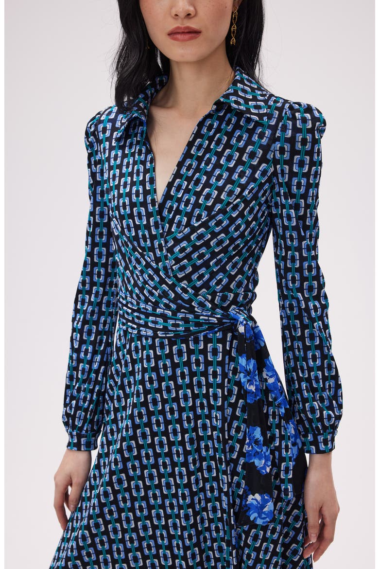 Shannon Reversible Long Sleeve Knit Wrap Dress, Alternate, color, BLUE/ BLACK GEO