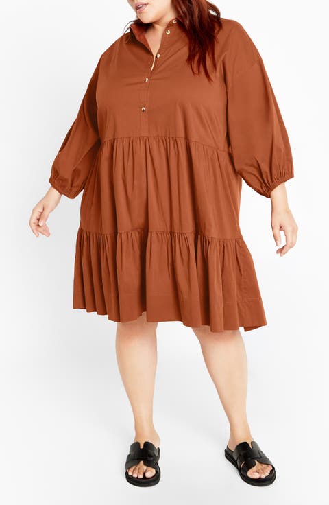 Kiara Balloon Sleeve Tiered Shirtdress (Plus)
