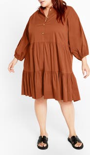 City Chic Kiara Balloon Sleeve Tiered Shirtdress