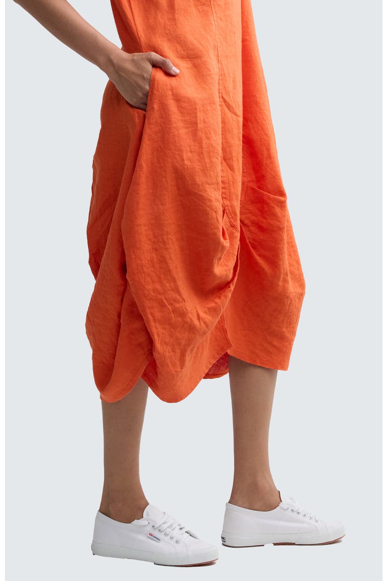 Yalina Solid Linen Balloon Dress, Alternate, color, Rust Orange