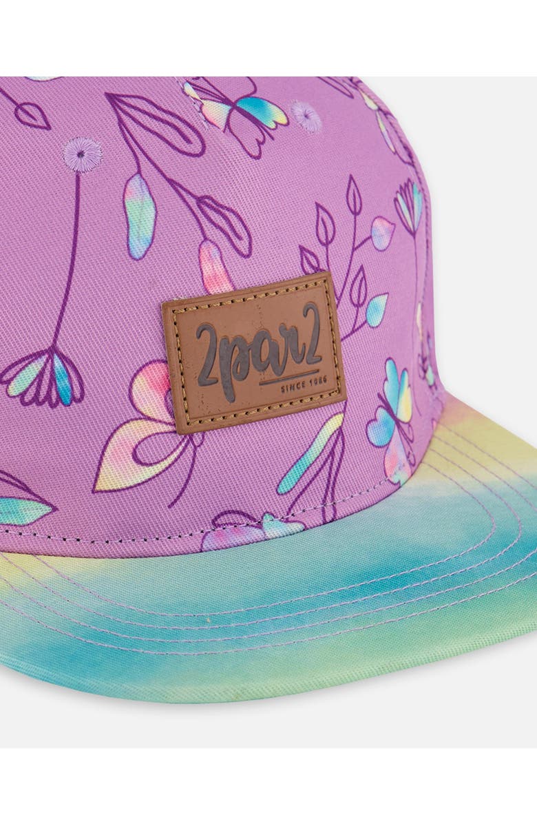 Deux par Deux Girl's Printed Cap Old Mauve And Multicolored Butterflies, Alternate, color, 