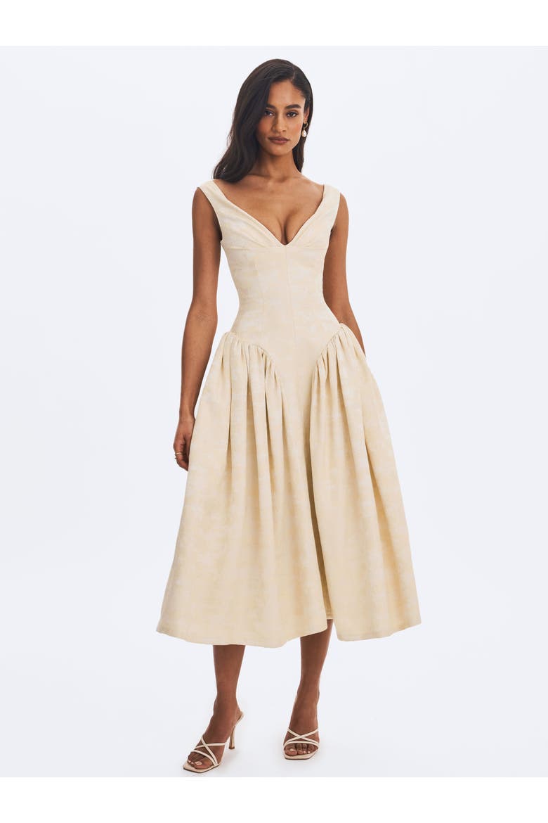 Chelsea Ruched Bust Sweetheart Midi Dress, Alternate, color, Ivory
