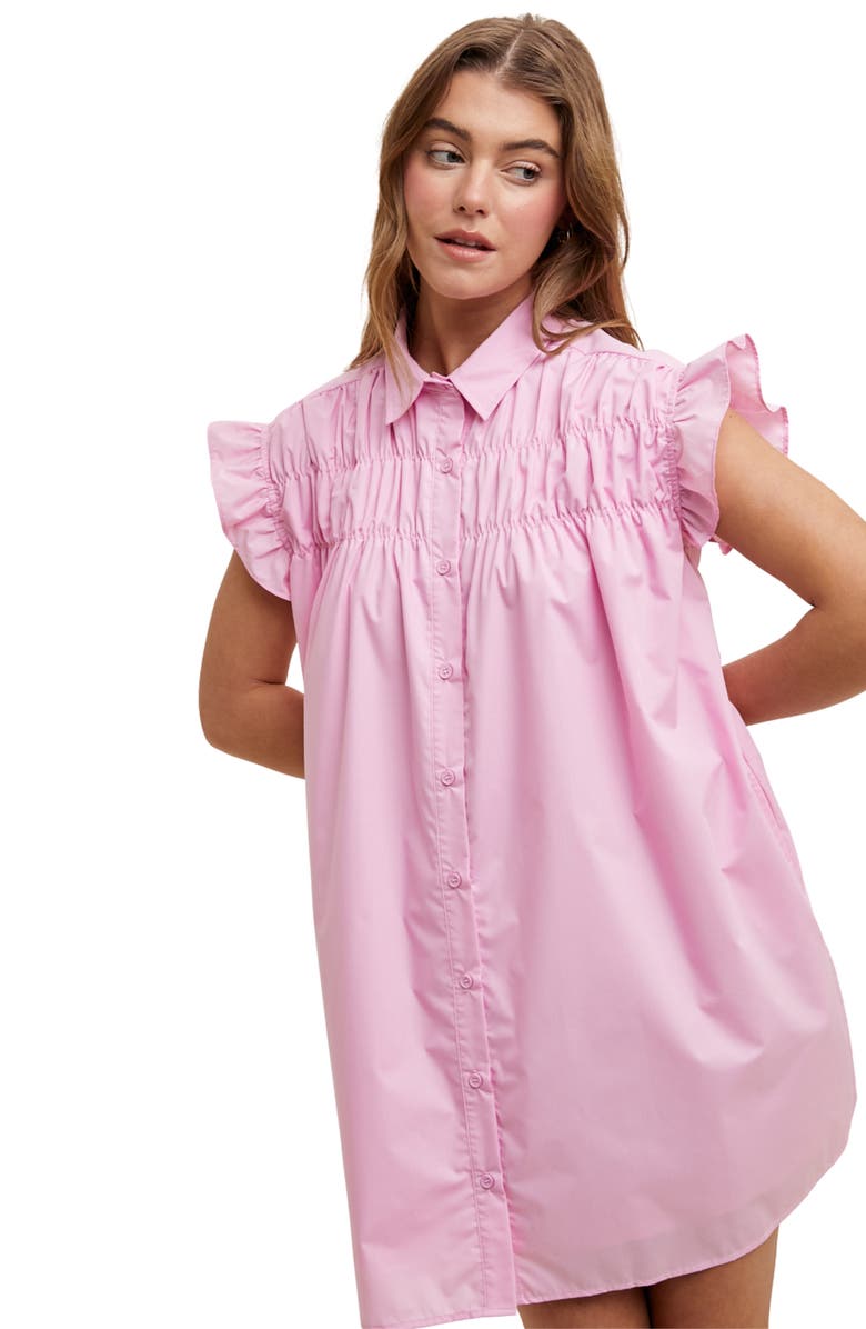 WISHLIST Flutter Sleeve Button-Up Shift Dress, Alternate, color, Lilac