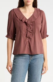 Trove New York Romantic Ruffle Button-Up Shirt