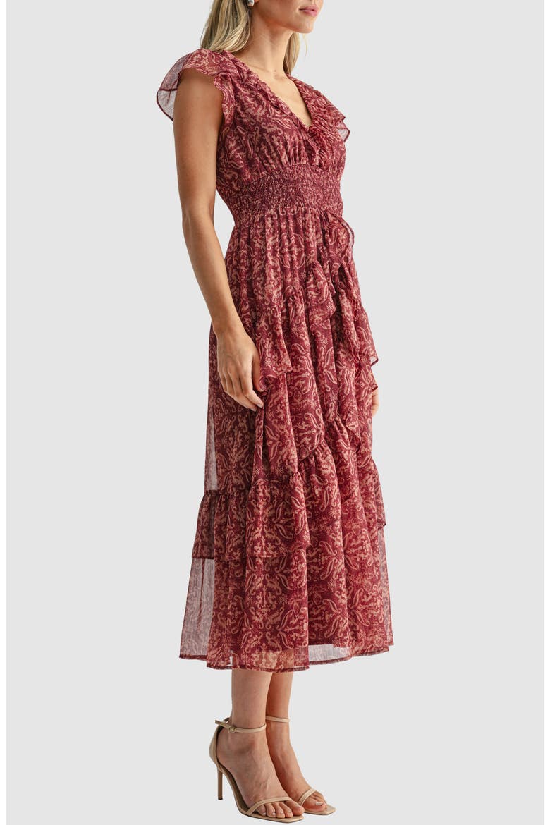 Flutter Sleeve Frill Maxi Dress, Alternate, color, BURGUNDY BLUSH