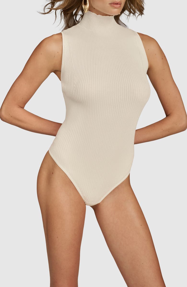 Donna Karan New York Turtleneck Rib Tank Bodysuit, Alternate, color, Ivory