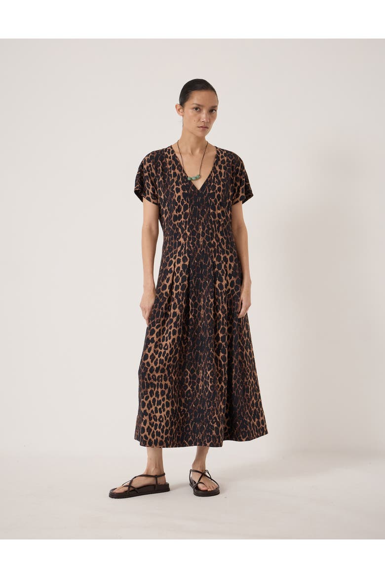 Bronte Pleated Air Flow Midi Dress, Main, color, Natural Leopard Brown